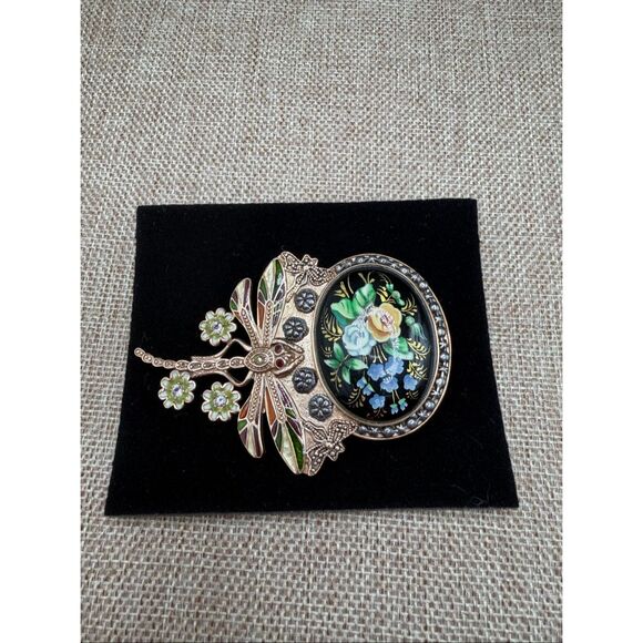 Unique Estate Amy Kahn Russell Bronze Dragonfly Floral Large Pin Pendant - Picture 4 of 8